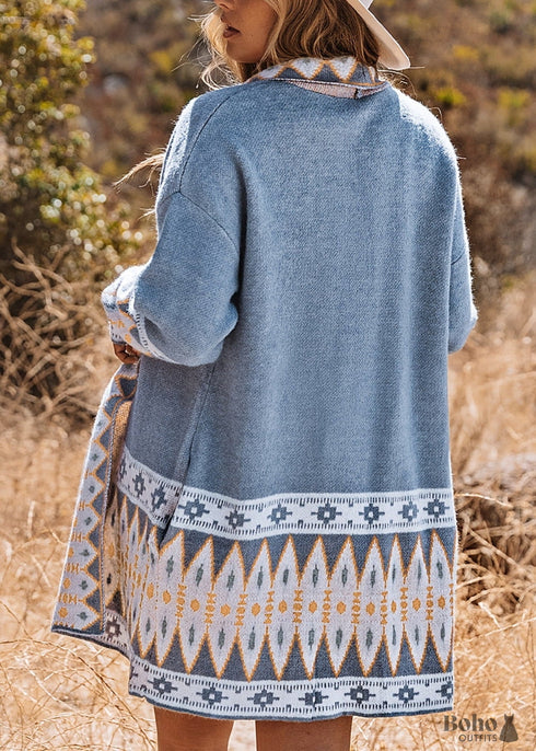 Cárdigan bohemio de manga larga con estampado de nuevo estilo